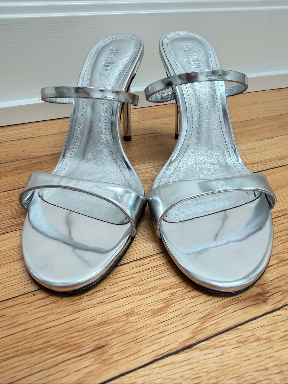 Silver High Heel Slide Sandals - Women - Picture 3 of 9